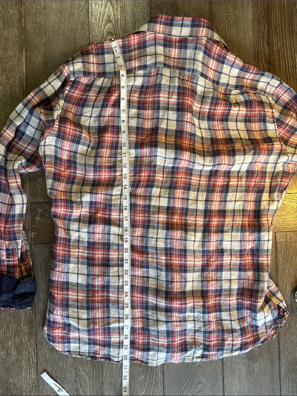 Hammer Made Italian Fabric Plaid Button Down Shirt Men’s 16.5 Red Blue White - Picture 10 of 10